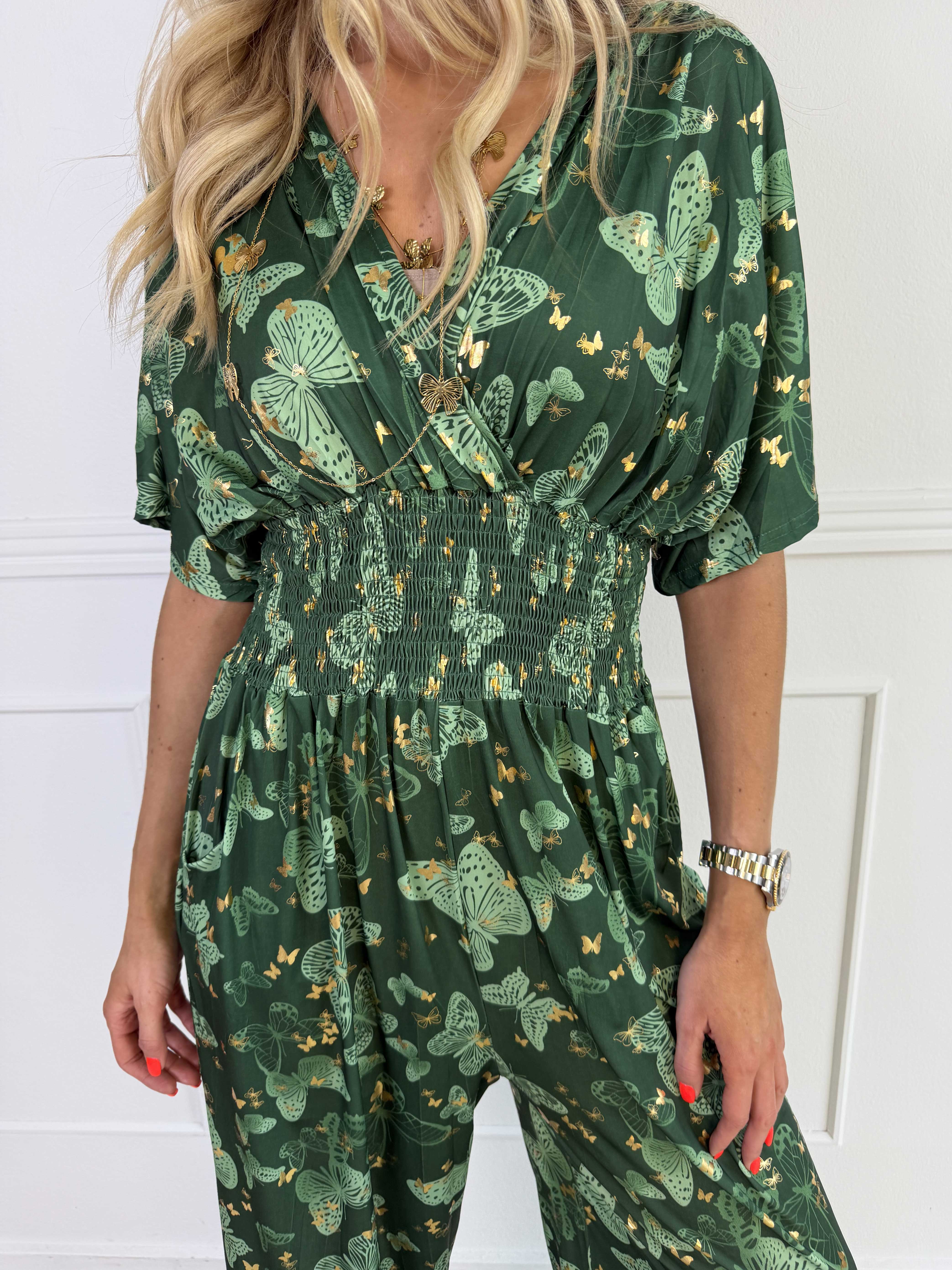 Pams Butterfly Jumpsuit - Elastisk buksedragt i sommerfugleprint